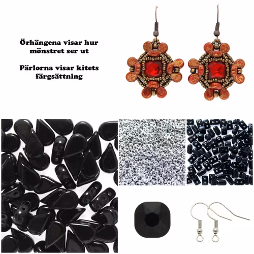 Svart/Silver Cusam Örhängen Kit (EJ MÖNSTER ENDAST PÄRLOR)