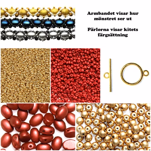 Röd/Guld Samdru Armband Kit (EJ MÖNSTER ENDAST PÄRLOR)
