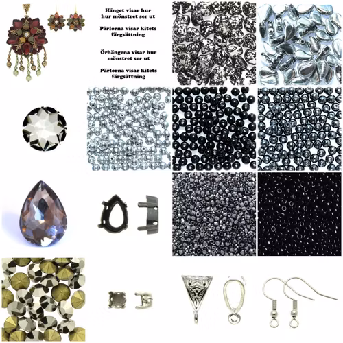 Svart/Grå/Silver Padrugi Hänge och Örhängen Kit (EJ MÖNSTER ENDAST PÄRLOR)