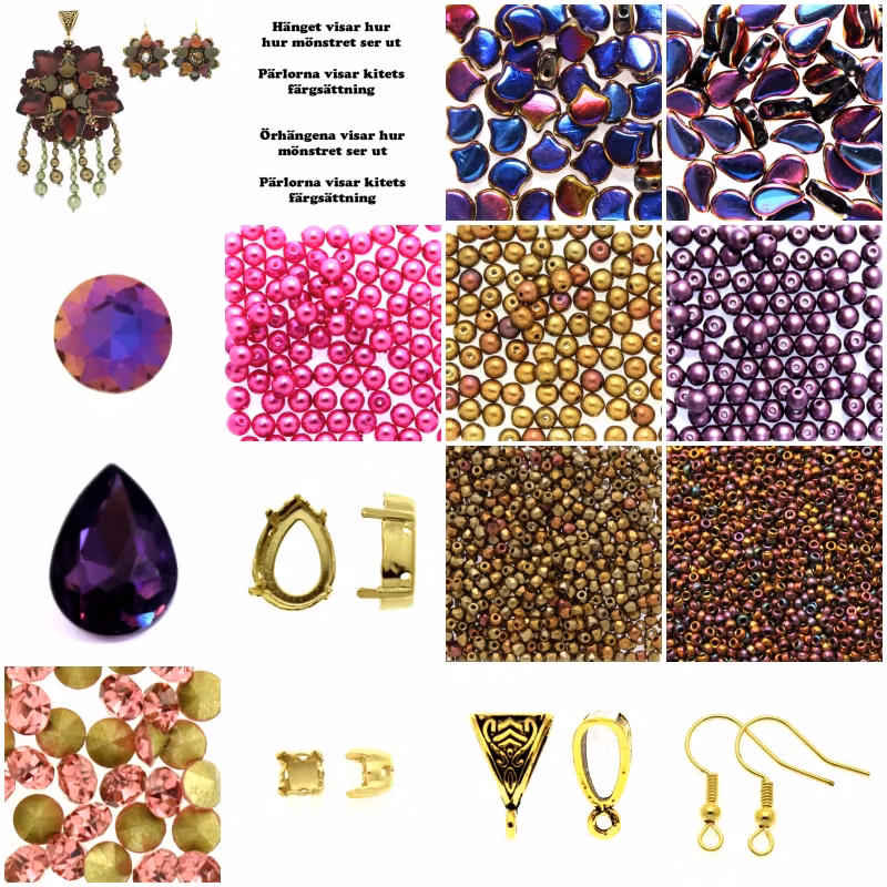 Lila/Rosa/Iris Padrugi Hänge och Örhängen Kit (EJ MÖNSTER ENDAST PÄRLOR)