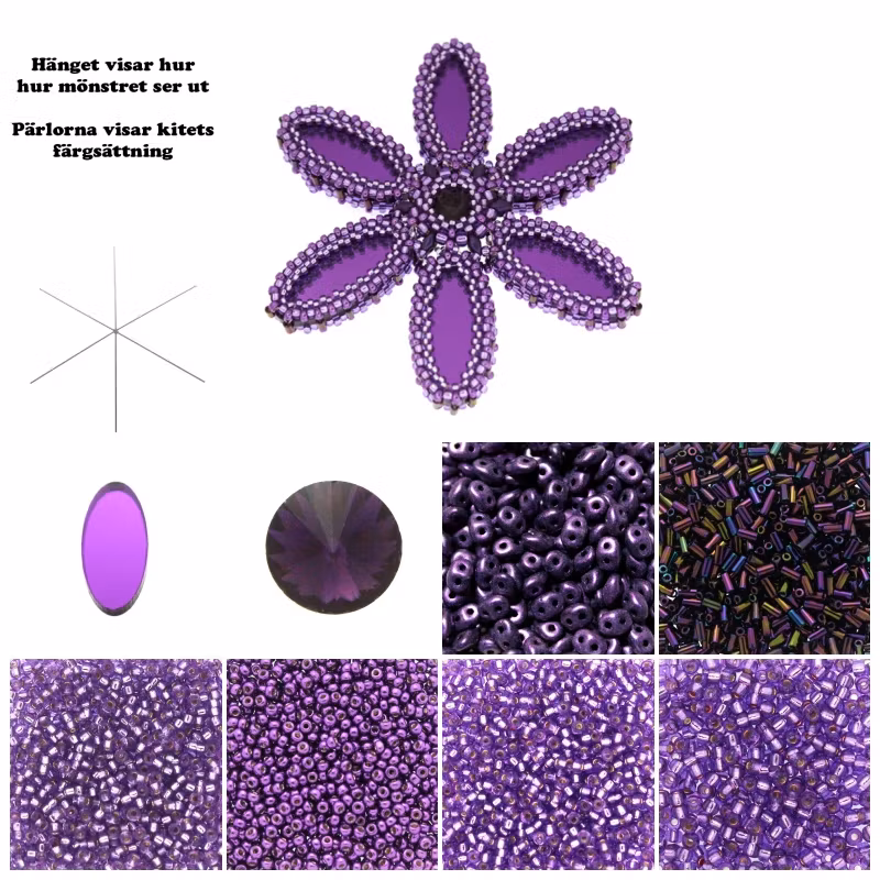 Lila Plexi Blomma Hänge Kit (EJ MÖNSTER ENDAST PÄRLOR)