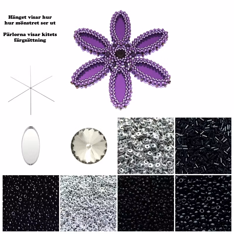 Silver/Svart Plexi Blomma Hänge Kit (EJ MÖNSTER ENDAST PÄRLOR)