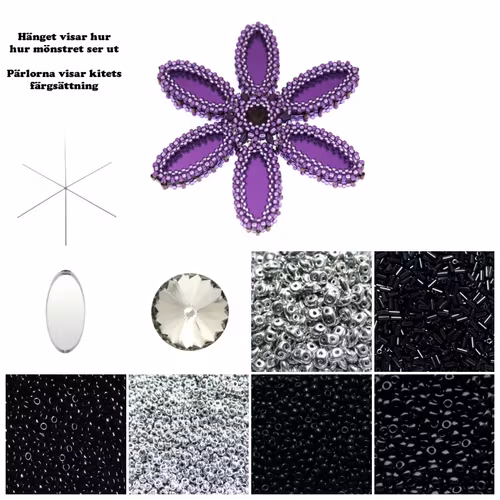 Silver/Svart Plexi Blomma Hänge Kit (EJ MÖNSTER ENDAST PÄRLOR)
