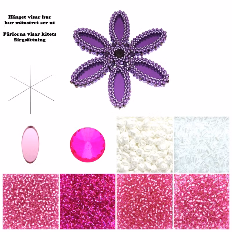 Rosa/Vit Plexi Blomma Hänge Kit (EJ MÖNSTER ENDAST PÄRLOR)