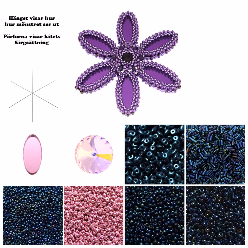 Rosa/Blå Plexi Blomma Hänge Kit (EJ MÖNSTER ENDAST PÄRLOR)