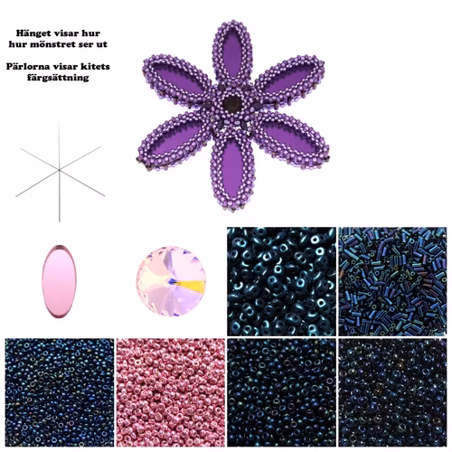 Rosa/Blå Plexi Blomma Hänge Kit (EJ MÖNSTER ENDAST PÄRLOR)