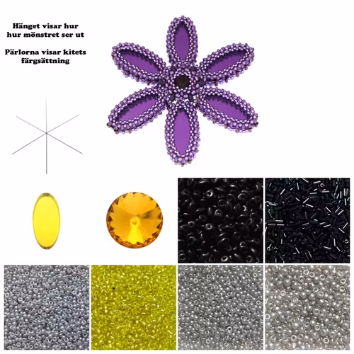 Gul/Grå/Svart Plexi Blomma Hänge Kit (EJ MÖNSTER ENDAST PÄRLOR)