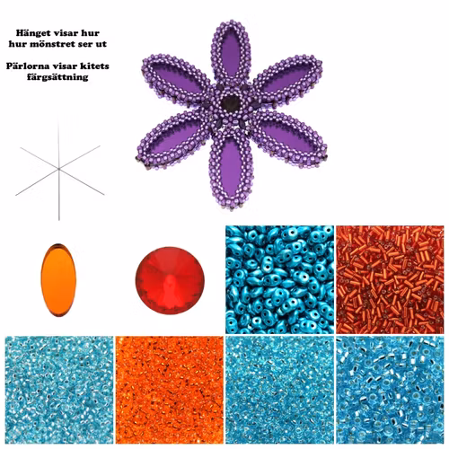 Orange/Röd/Turkos Plexi Blomma Hänge Kit (EJ MÖNSTER ENDAST PÄRLOR)