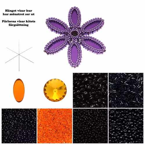 Orange/Svart Plexi Blomma Hänge Kit (EJ MÖNSTER ENDAST PÄRLOR)