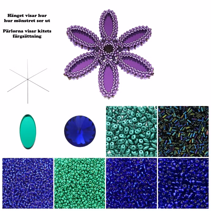 Grön/Blå Plexi Blomma Hänge Kit (EJ MÖNSTER ENDAST PÄRLOR)