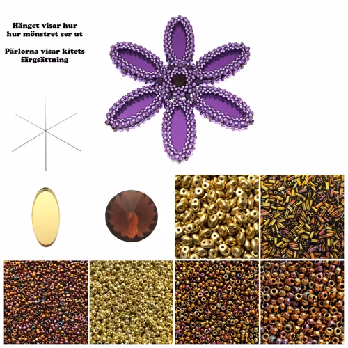 Guld/Vinröd Plexi Blomma Hänge Kit (EJ MÖNSTER ENDAST PÄRLOR)