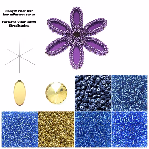 Guld/blå Plexi Blomma Hänge Kit (EJ MÖNSTER ENDAST PÄRLOR)
