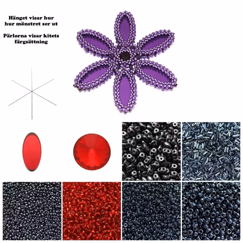 Röd/Hematit Plexi Blomma Hänge Kit (EJ MÖNSTER ENDAST PÄRLOR)