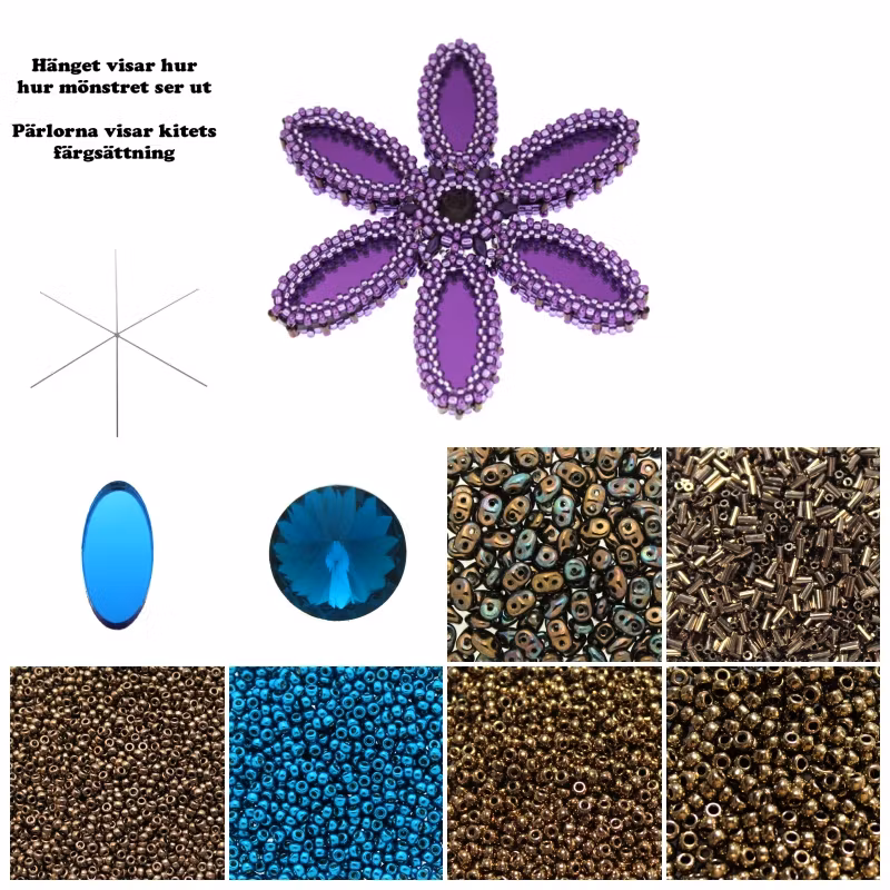 Blå/Brons Plexi Blomma Hänge Kit (EJ MÖNSTER ENDAST PÄRLOR)