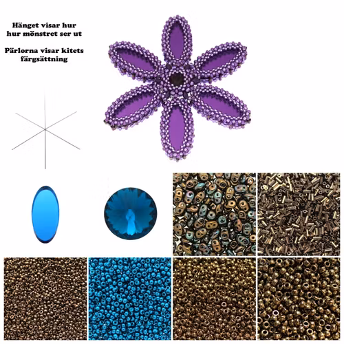 Blå/Brons Plexi Blomma Hänge Kit (EJ MÖNSTER ENDAST PÄRLOR)