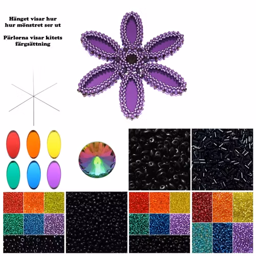 Regnbåge/Svart Plexi Blomma Hänge Kit (EJ MÖNSTER ENDAST PÄRLOR)