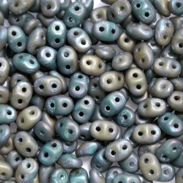 Green Turquoise/Ivory Nebula Matt Superduo Duets 10g