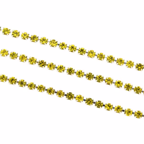 Yellow Silverfärgad metall Strasskedja 2mm 10cm
