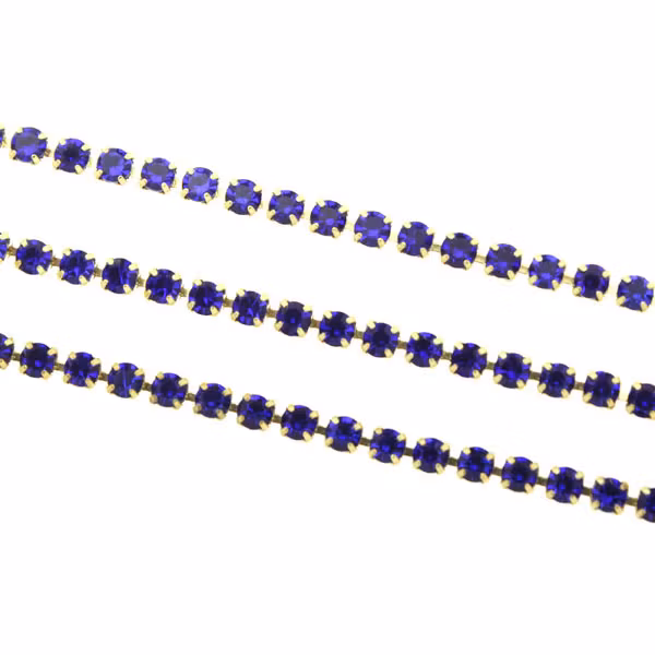 Cobalt Guldfärgad metall Strasskedja 2mm 10cm