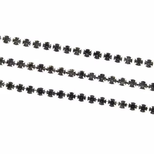 Black Diamond Silverfärgad metall Strasskedja 2mm 10cm