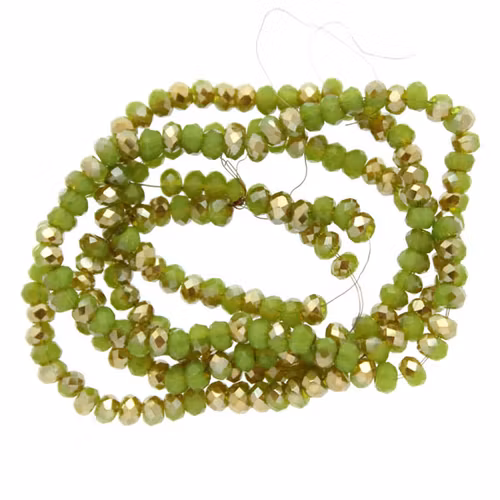 Olive Opal Half Gold Luster Facetterade Rondeller / Abacus 2x3mm ca175st