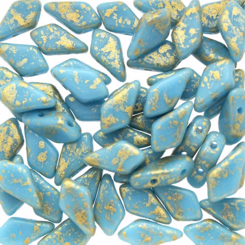 Opaque Turquoise Gold Splash Kite Bead 10g