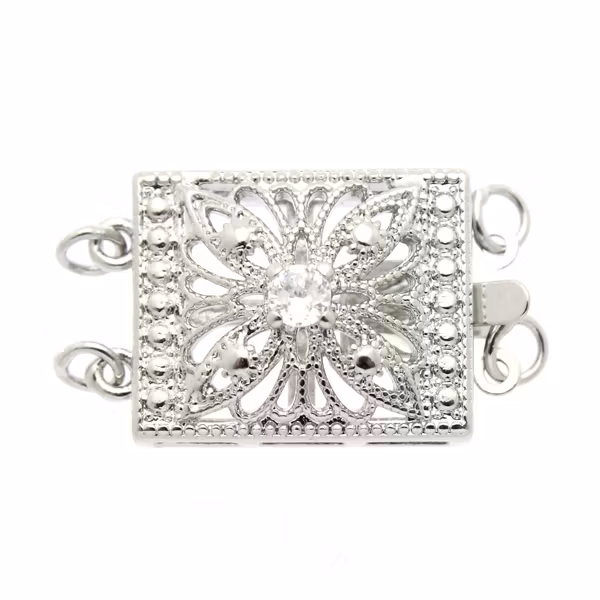Boxlås 2/2 öglor Avlång med Strassblomma Silverfärgad 14x22mm 1st