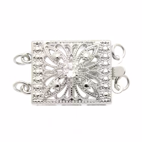 Boxlås 2/2 öglor Avlång med Strassblomma Silverfärgad 14x22mm 1st