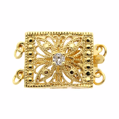 Boxlås 2/2 öglor Avlång med Strassblomma Guldfärgad 14x22mm 1st