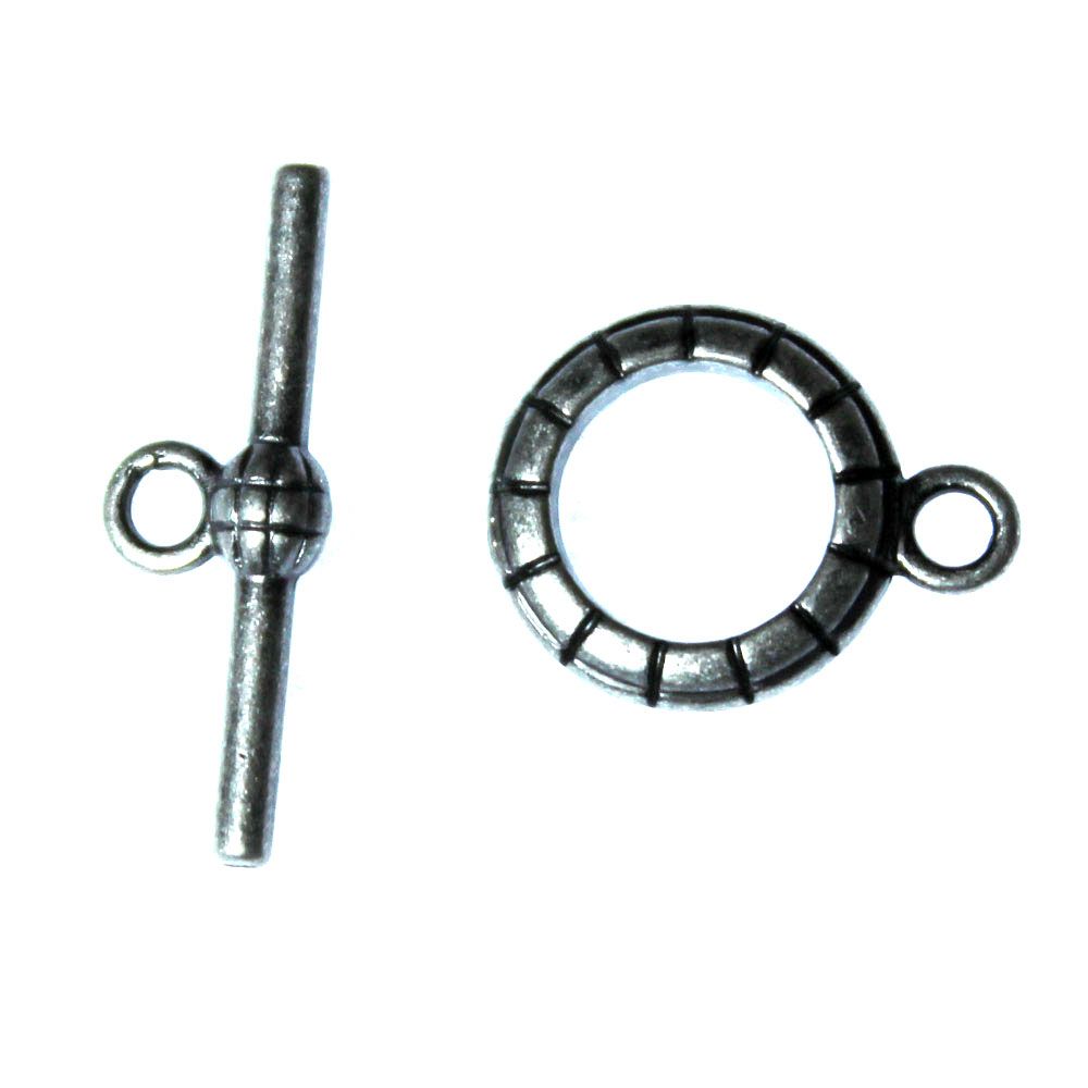 Mörkt Silverfärgad Togglelås Randig 14mm 1set