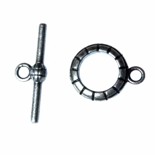 Mörkt Silverfärgad Togglelås Randig 14mm 1set