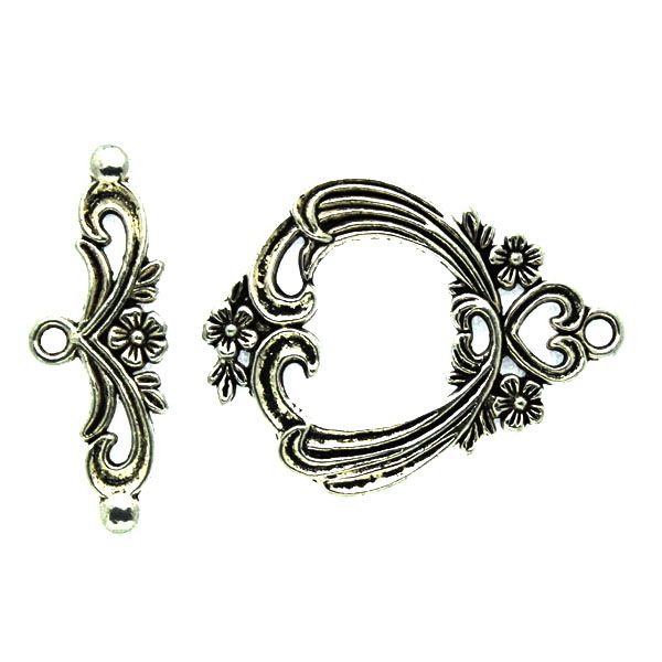 Mörkt Silverfärgat Togglelås Blommönster Stor 29mm 1set