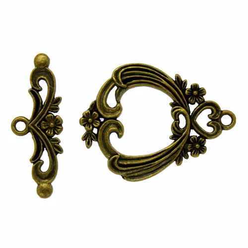 Bronsfärgat Togglelås Blommönster Stor 29mm 1set