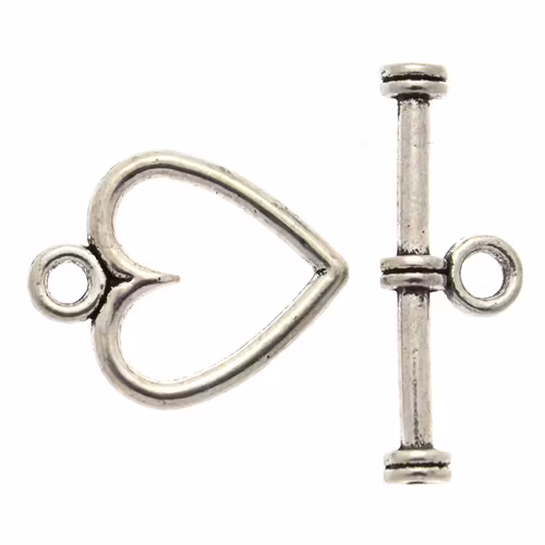 Mörkt Silverfärgad Togglelås Hjärta 12mm 1set