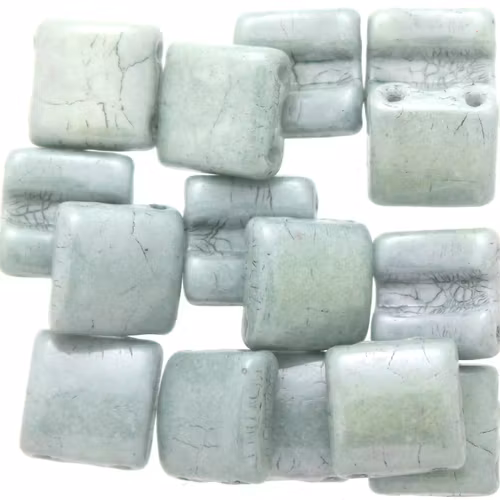 Opaque White Teal Luster Fixer Bead Horizontal Holes 5g
