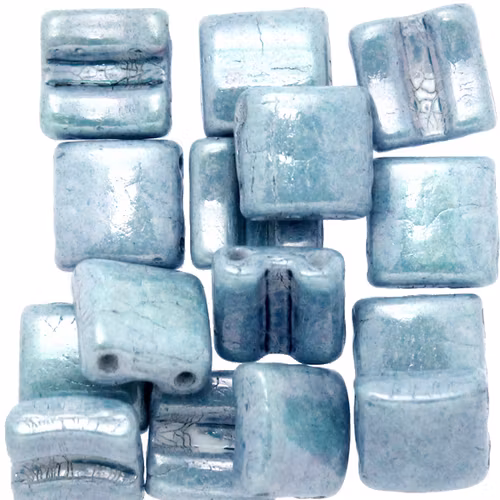 Opaque White Blue Luster Fixer Bead Horizontal Holes 5g
