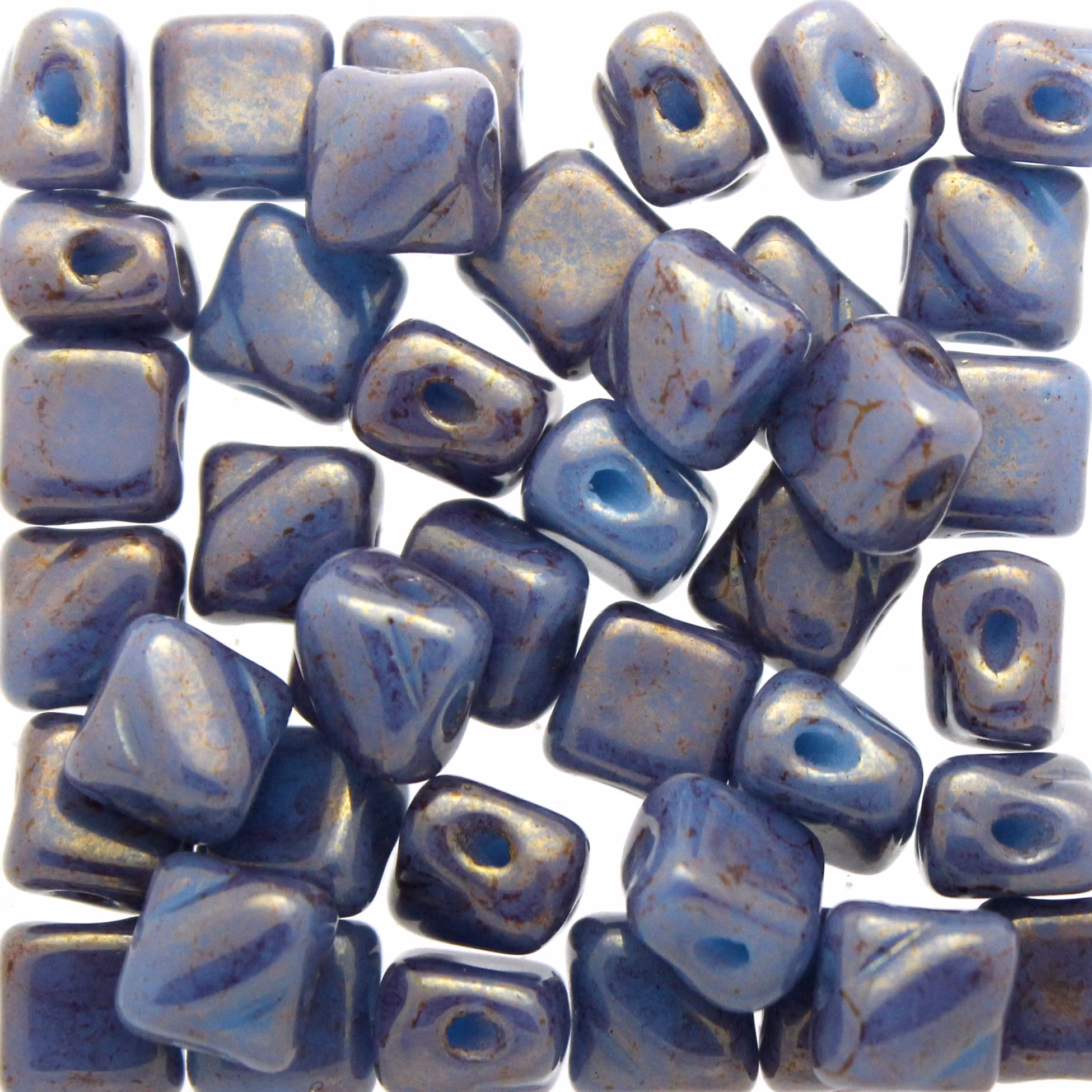 Opaque Turquoise Copper Picasso Silky Beads Mini 40st