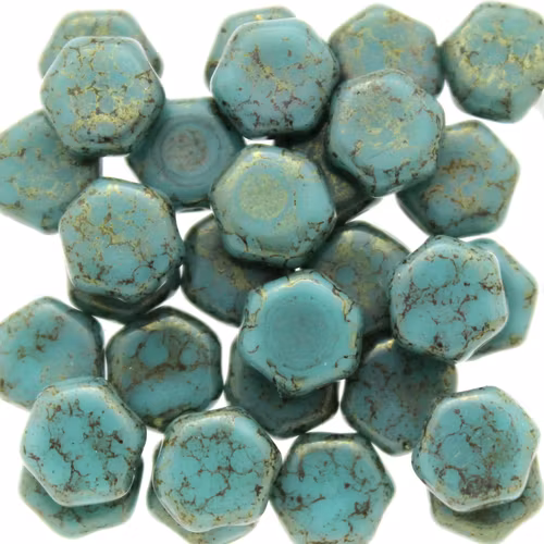 Opaque Turqoise Green Copper Picasso Honeycomb 30st