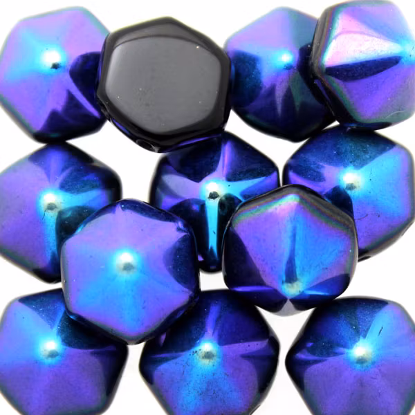 Jet AB Pyramid Hexagon Beads 5st