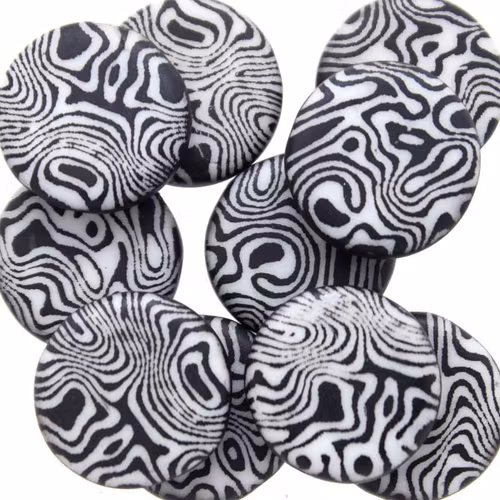 Black/White Laser Contour Coin 2-hole 14mm 2st