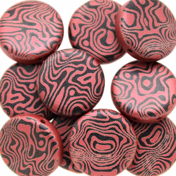 Jet/Red Laser Contour Coin 2-hole 14mm 2st