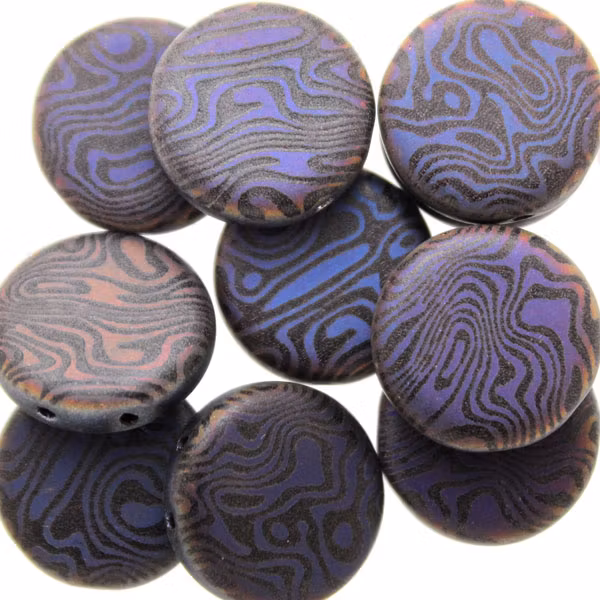 Jet/Sliperit Mat Laser Contour Coin 2-hole 14mm 2st