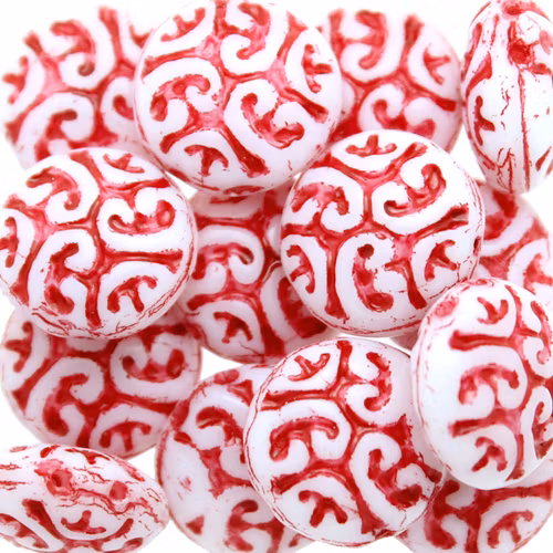 Opaque White Aurora Red Cabochons 2-hole 13mm 3st