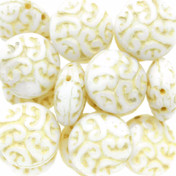 Opaque White Beige Cabochons 2-hole 13mm 3st