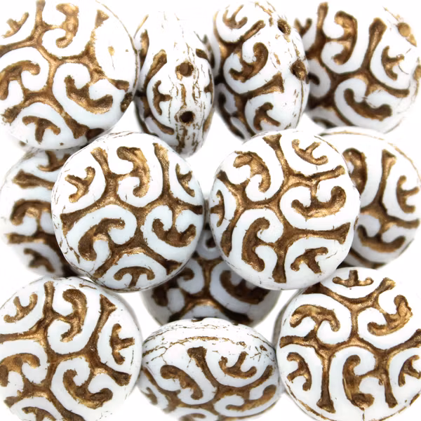 Opaque White Bronze Cabochons 2-hole 13mm 3st