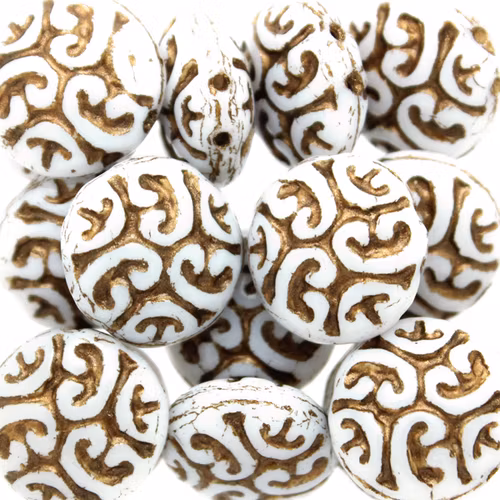 Opaque White Bronze Cabochons 2-hole 13mm 3st