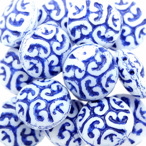 Opaque White Dark Blue Cabochons 2-hole 13mm 3st