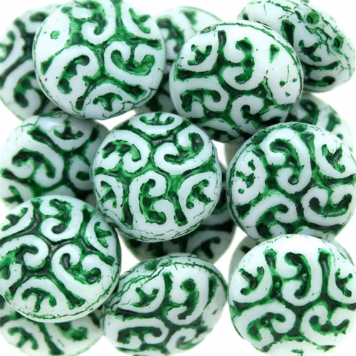 Opaque White Green Garden Cabochons 2-hole 13mm 3st