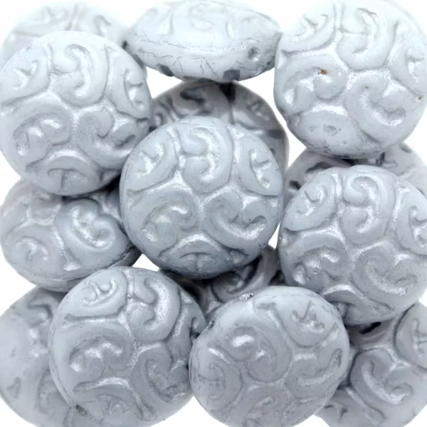 Opaque White Silver Cabochons 2-hole 13mm 3st