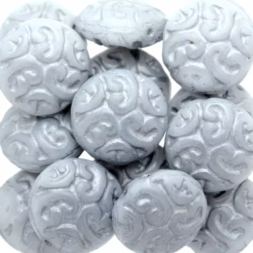 Opaque White Silver Cabochons 2-hole 13mm 3st